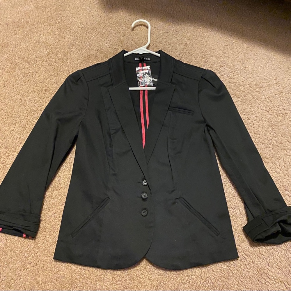 Express Black Blazer with Pink Accent Stripes 3/4 Sleeves Size 0